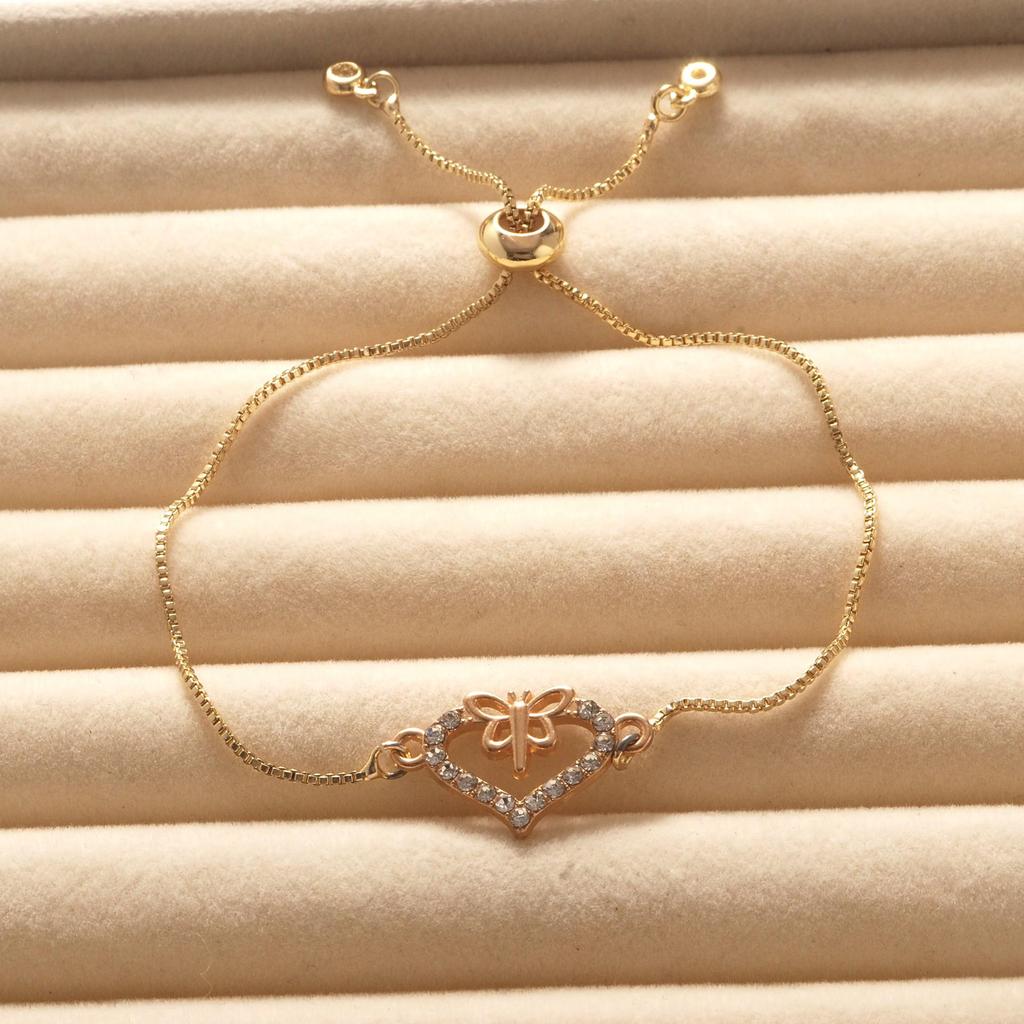 European Heart & Butterfly Adjustable Bracelet - Women’s Fashion Jewelry