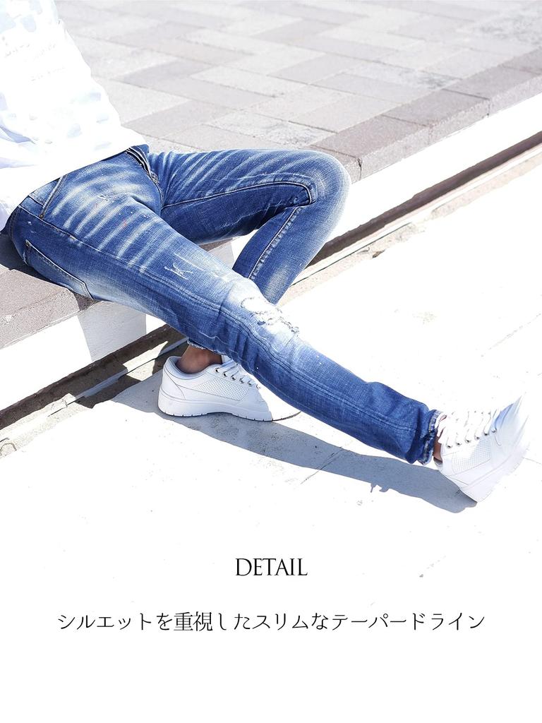 [BillionWorks] Herren-Jeans, Ausgefranste Jeans, Herren-Denim