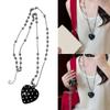 Stylish Long Beaded Necklace Featuring Black Round Dots And Bowknot Love Charm For Casual or Party Wear