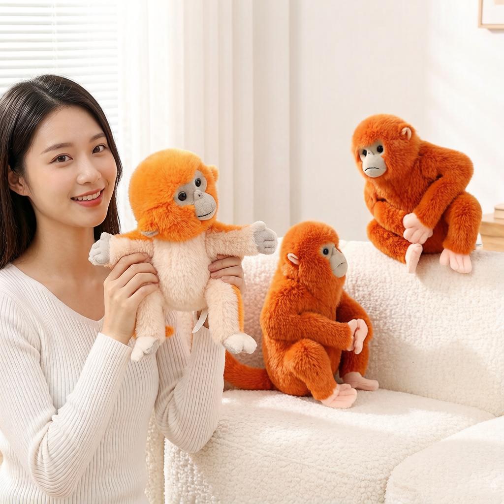 Golden Monkey Simulated Plush Toy Stuffed Long Arms Zoo Animal Fluffy Doll Brown Orange Appeasing Companion Gift