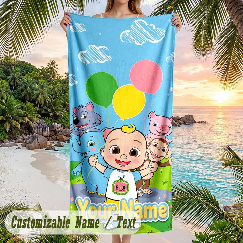 Serviette de plage Cocomelon, Texte personnalisé, Serviette douce à séchage rapide, grande, pour piscine, voyage
