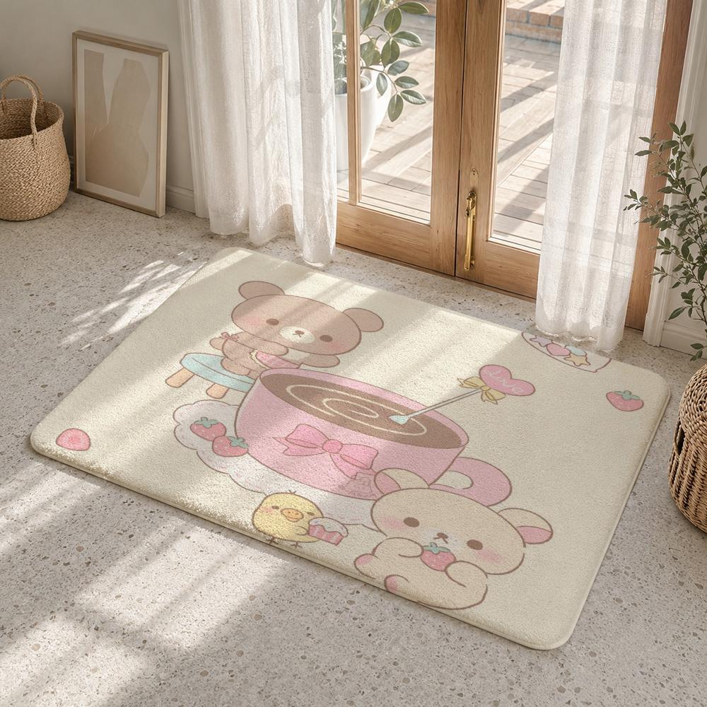 Cute Cartoon Rilakkuma Floor Mat Flannel Rug Non Slip Absorbent Soft Washable For Entryway Hallway Bathroom Kitchen Decor