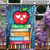 2D Flat, 1pc Rustic Style "Back To School" Metal Wall Art Sign with Apple & Book Stack - 8*12 Inch Aluminium Classroom Decor, Colorful Hand Drawn