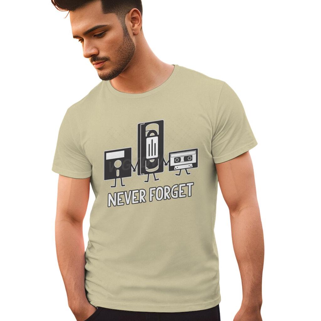 Never Forget Print Floppy Disk Cassette Tape Pattern T Shirts Men Women Vintage Short Sleeve Streetwear Fashion Male Tshirts