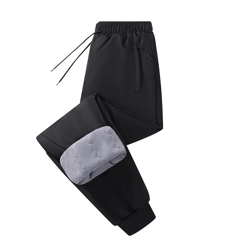 Große Herren Winterhose Fleece Samt Plüsch Hose Männlich Thermisch Dick Warm Winddicht Reißverschlusstasche Freizeit Jogginghose Übergröße