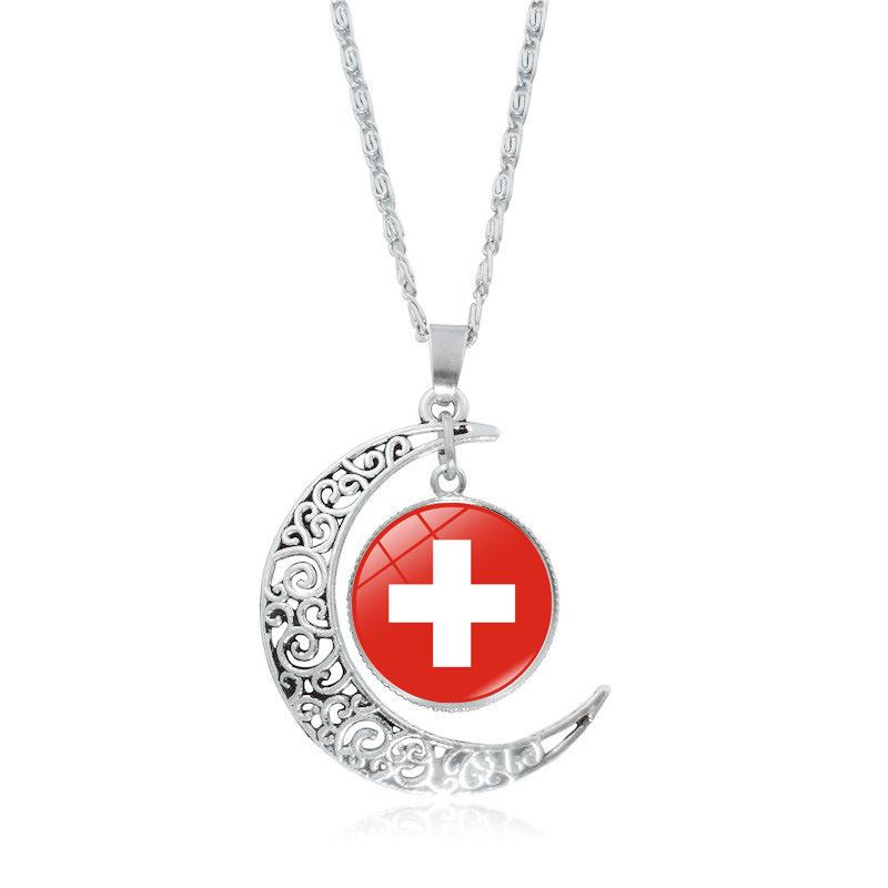 European Cup Top 24 National Flag Moon Women's Versatile Fashion Accessories Pendant Necklace