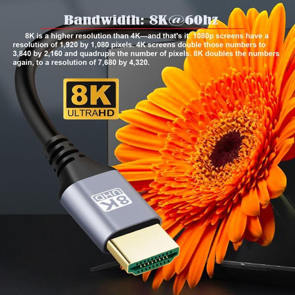 chenyang HDMI HDMI Type A Male to 8K 4K HDTV Extension 2.1 Cable, Male, Cable, 2.0m
