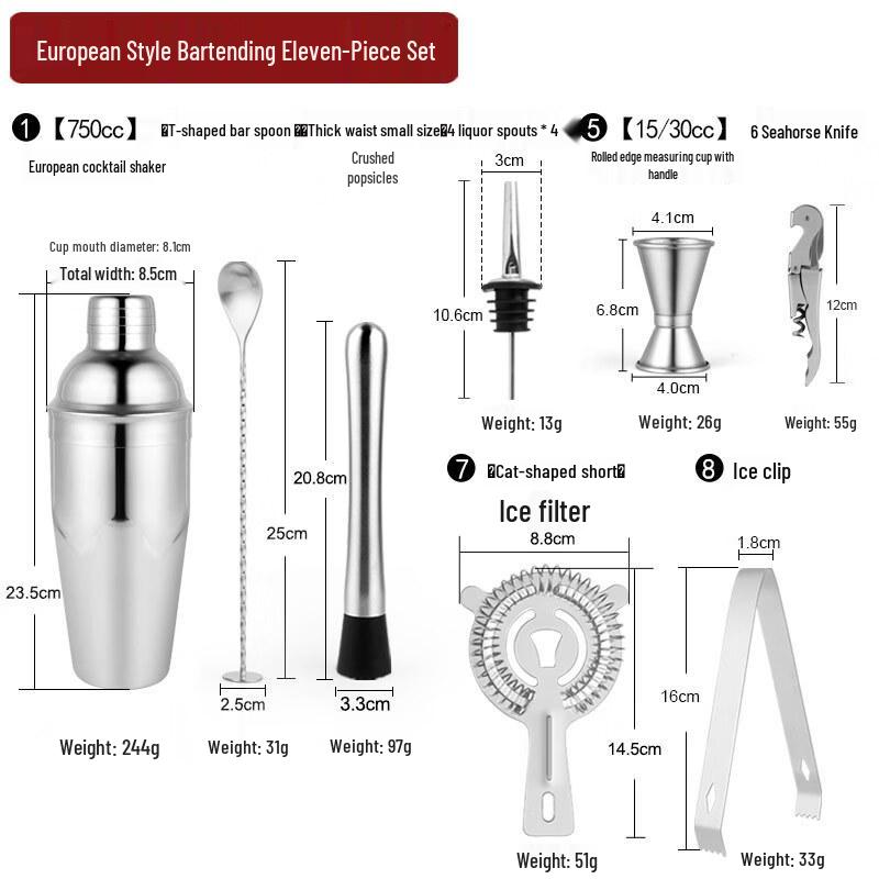 Handun 750cc 304 Stainless Steel 11-Piece Cocktail Shaker Set