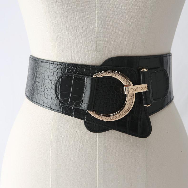Modern European Style Waist Belt For Women In Faux Leather With Seam Detail And Elastic Band