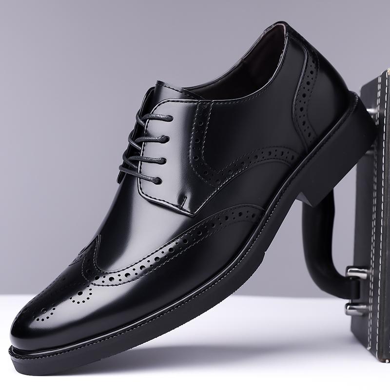 

British Style Mens Casual Shoes Brand Formal Office Business Oxford Leather Lace-up Comfortable Anti-slip Wearable Pointed Shoes 48 чёрный