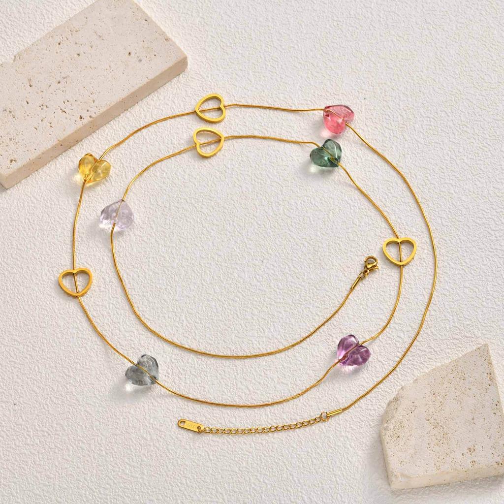 Vintage Color Stone Stainless Steel Necklace Women'S, Niche Premium Sense Multi-Layer Stacked Long Sweater Chain Nc-2692