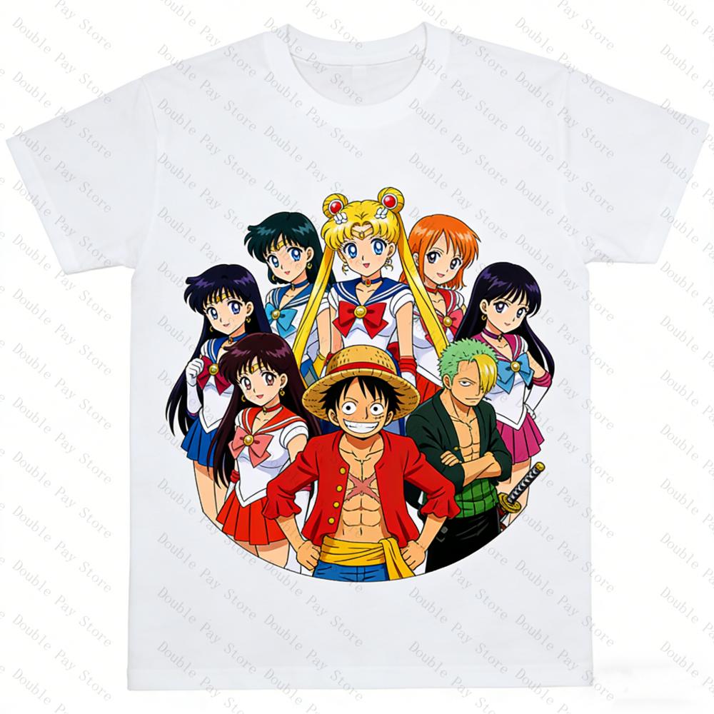 

Pirate King Luffy Sailor Moon Anime Graphic T Shirt Summer Unisexs Shirts Women Y2k tshirts Casual Trend Kids Short Sleeve Tops S
