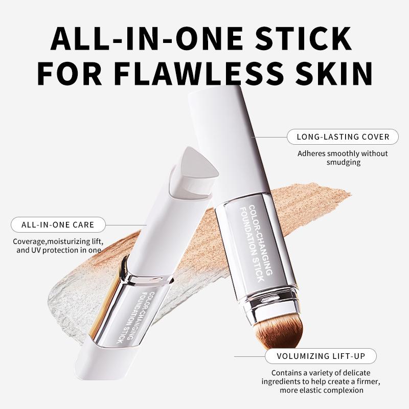 2-in-1 Color-Changing Foundation Stick with Brush - Double-Ended Concealer/Foundation OEM Processing