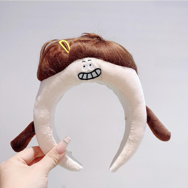 New Funny Plush Ugly Doll HairBand Female Winter Cute Cartoon Face Wash Hairband Hair Hoop Korean Girl Hair Grotto Headband