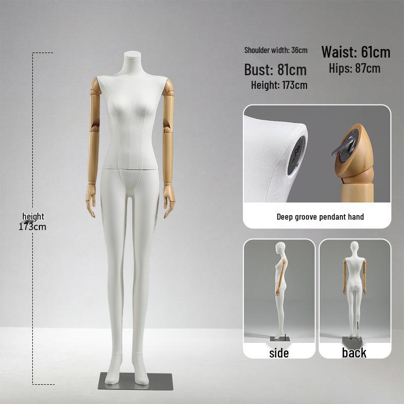 Luxury Full-Body Female Mannequin Display Stand: Fabric-Wrapped, Solid Wood