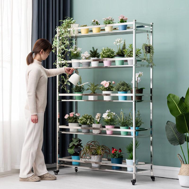 Stainless Steel Multi-Tier Plant Stand with Wheels
