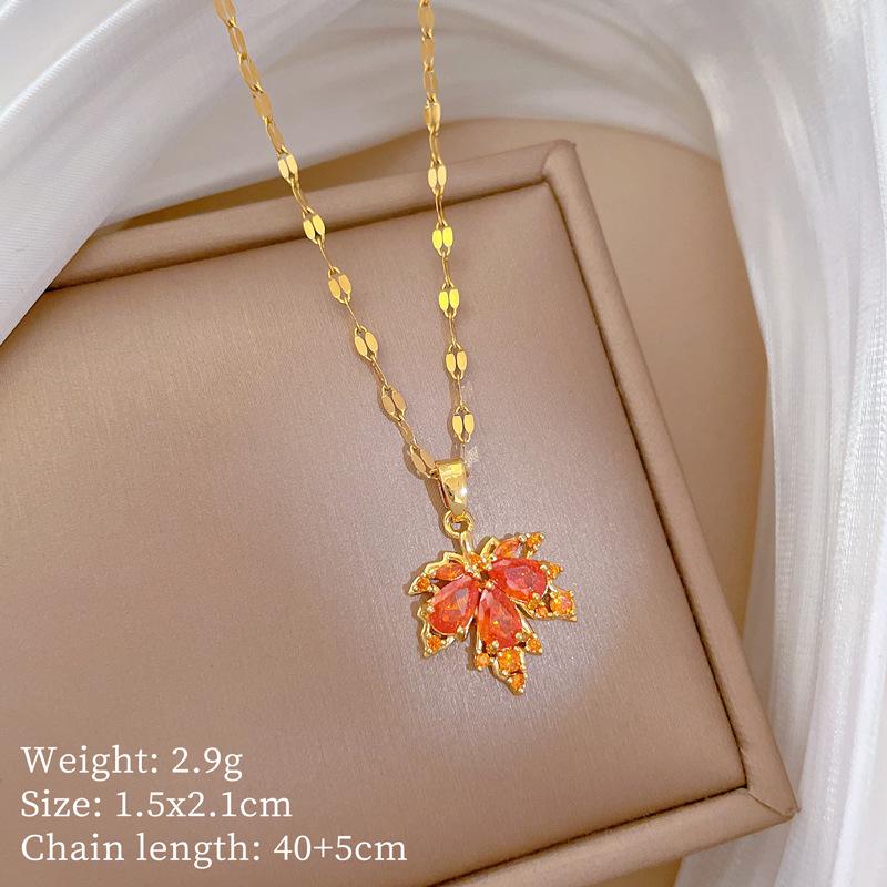 Maple Leaf Luxury Titanium Steel Banquet & Wedding Necklace - Versatile Internet Celebrity Clavicle Chain for Women