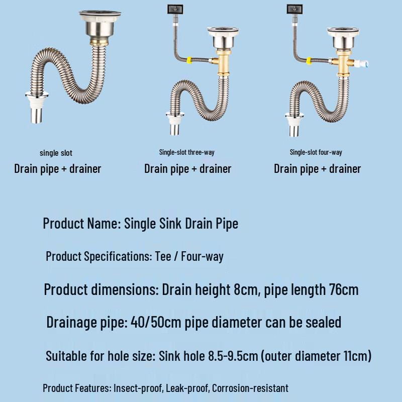 GLBO Stainless Steel Single Sink Drain Pipe Kit