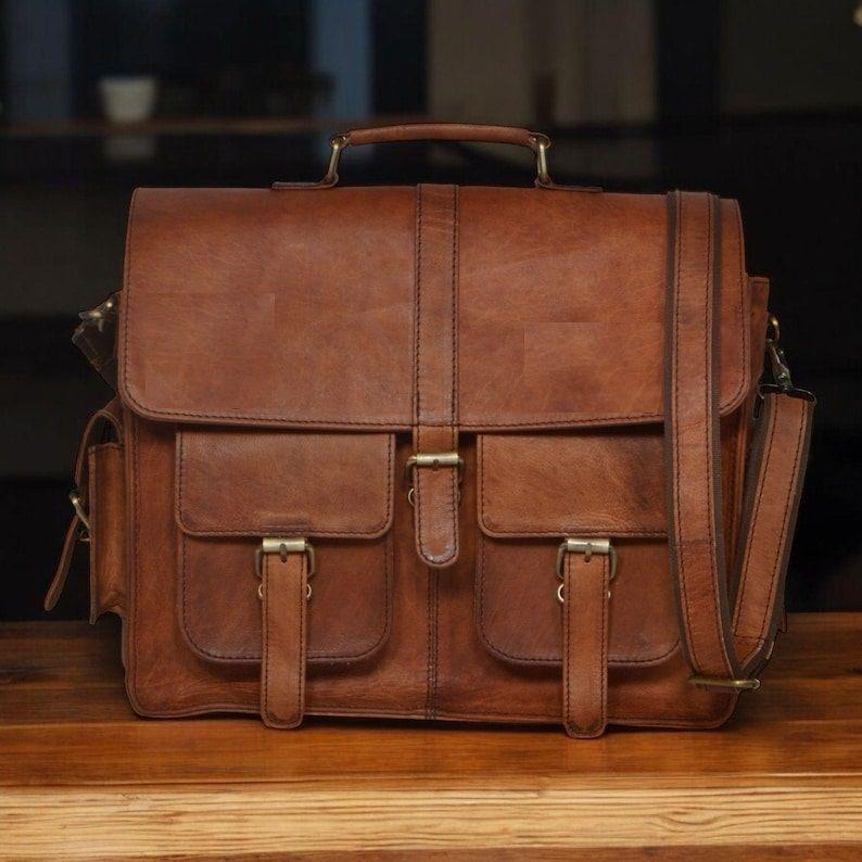 

Кожаная сумка-мессенджер для ноутбука для мужчин, монограммный портфель-сатчел, подарок шаферу, сумка для компьютера через плечо, подарки на День святого Валентина для мужчин 18 x 14 x 6 in