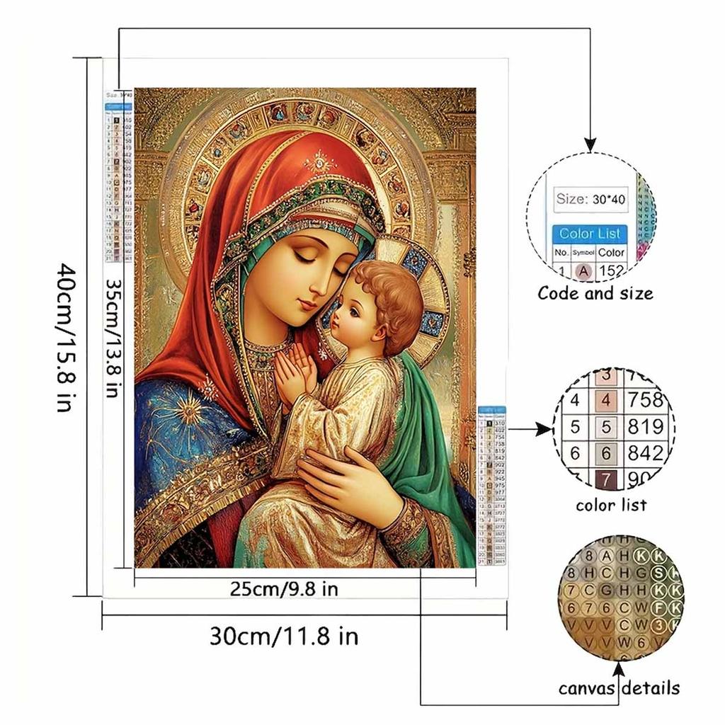 Set Pittura Diamante Fai da Te 5D Diamanti Completi Vergine Maria Religiosa Artigianato per Decorazione Parete Casa