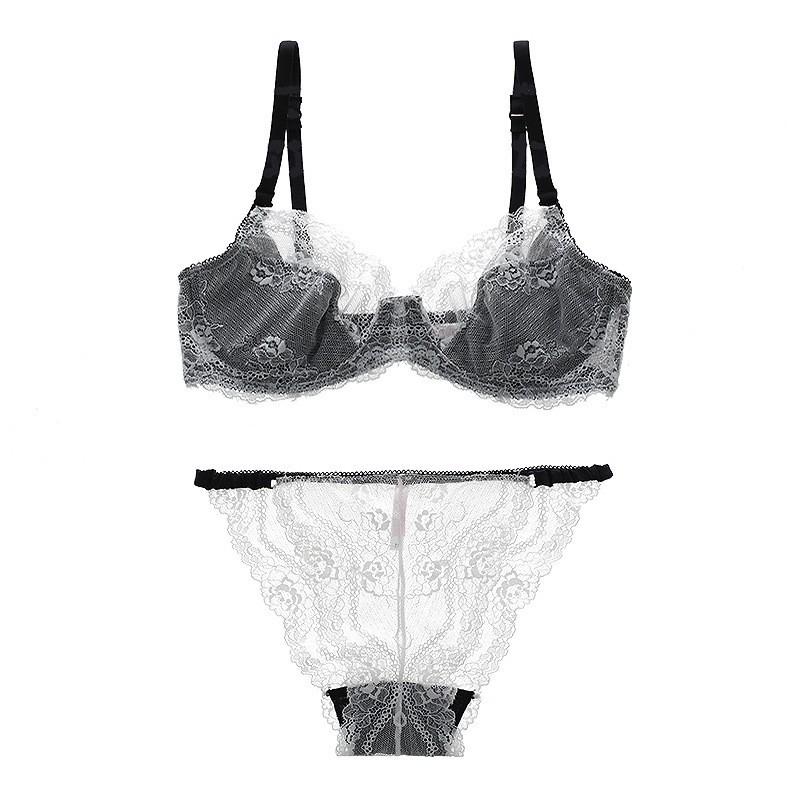 Sexy Lace Bra Thin Transparent Seductive Thin Style Large Size Bra Set