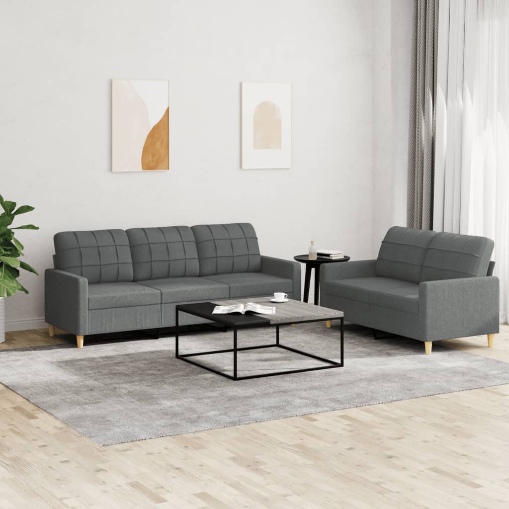 Vidaxl 2-Piece Lounge Set, Fabric Upholstered, Dark Grey