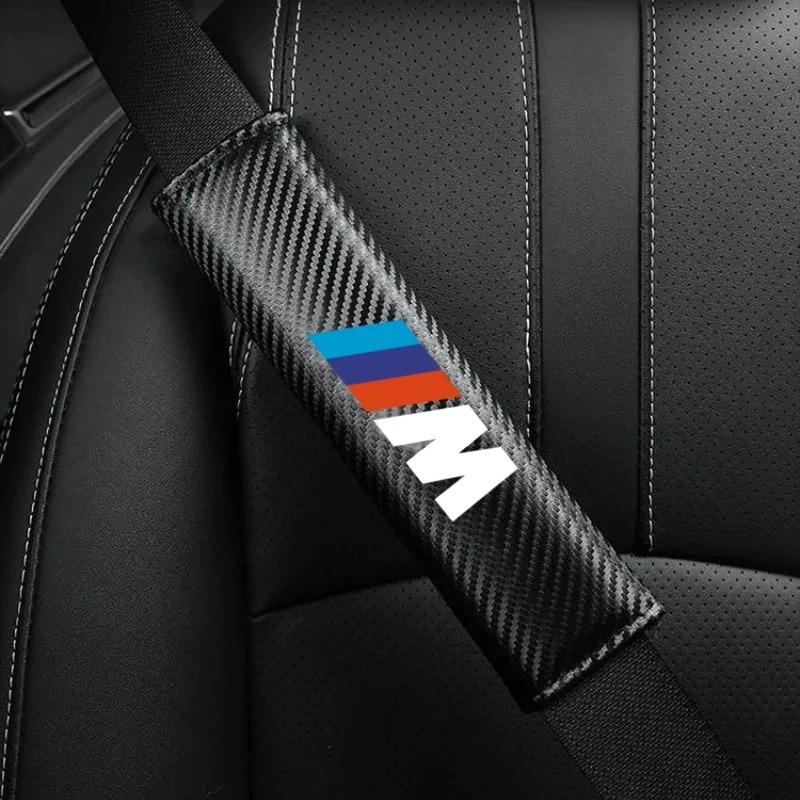 2pcs Carbon Fiber Car Seat Belts Cover Shoulder Protect Pad For BMW M Emblem E46 E36 E34 F10 E90 F30 E60 F30 E53 E30 E92 E87 bzvm78