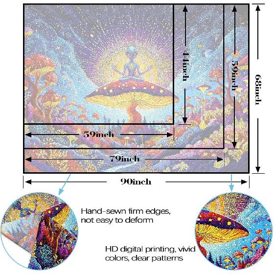 Yeoiat Meditating Alien Mushroom Tapestry Fantastic Wonderland Wall Hanging Aesthetic Decor for Bedroom Dorm Living Room, 60x44 Inch
