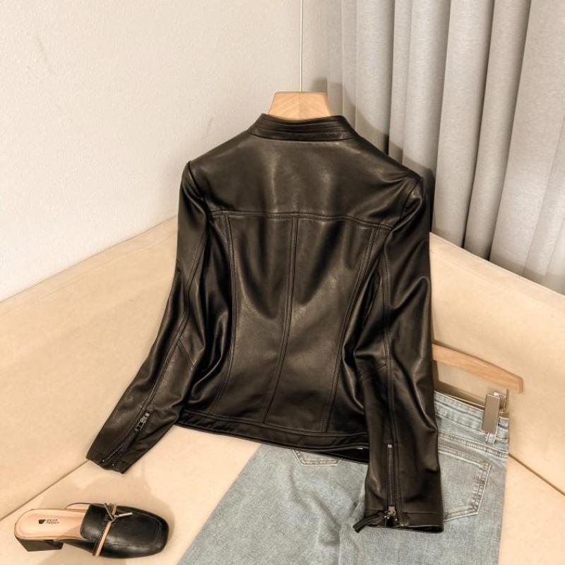 Genuine leather jacket sheepskin autumn new small stand collar fashionable slim short motorcycle jacket