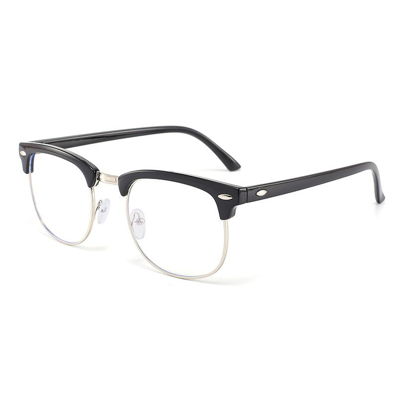 Half-frame rice nail frame anti-blue flat light glasses men's and women's goggles can be equipped with myopia glasses frame literary style