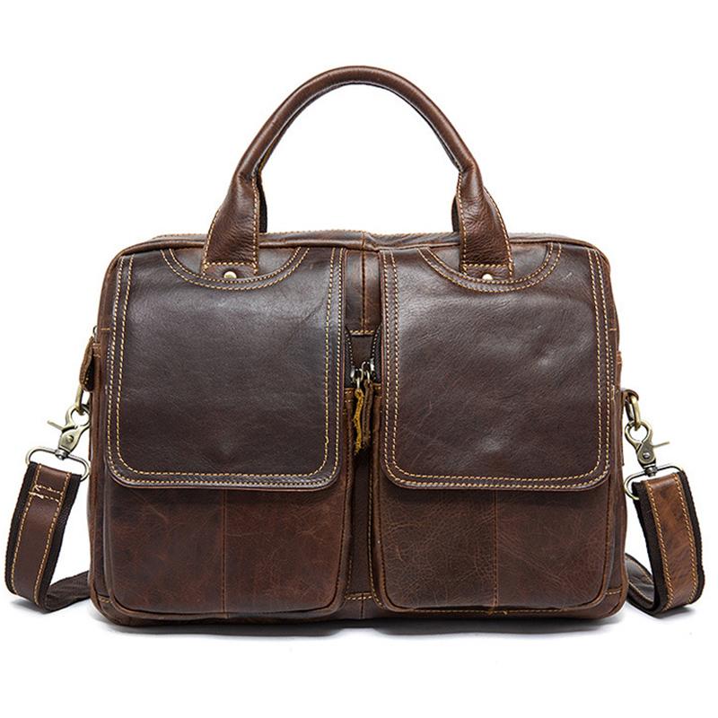 

Модная мужская сумка через плечо в европейском и американском стиле в стиле ретро из натуральной кожи с несколькими карманами, деловой портфель из натуральной кожи, мужская сумка через плечо 36*8*25cm коричневый