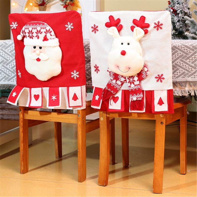 Holiday Chair Back Cover Chair Slipcovers With Santa Snowman Elk Pattern For Christmas Decoration Chair Covers 1PC Dropshipping
