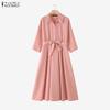 ZANZEA Women Casual Turn Down Collar Loose Long Sleeve Spring Autumn Dress
