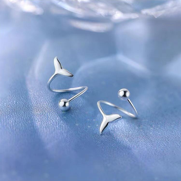 

Real 925 Silver Fishtail Curved Cute Stud Earrings for Elegant Women Piercing Screw Bead Fine Jewelry Accessories