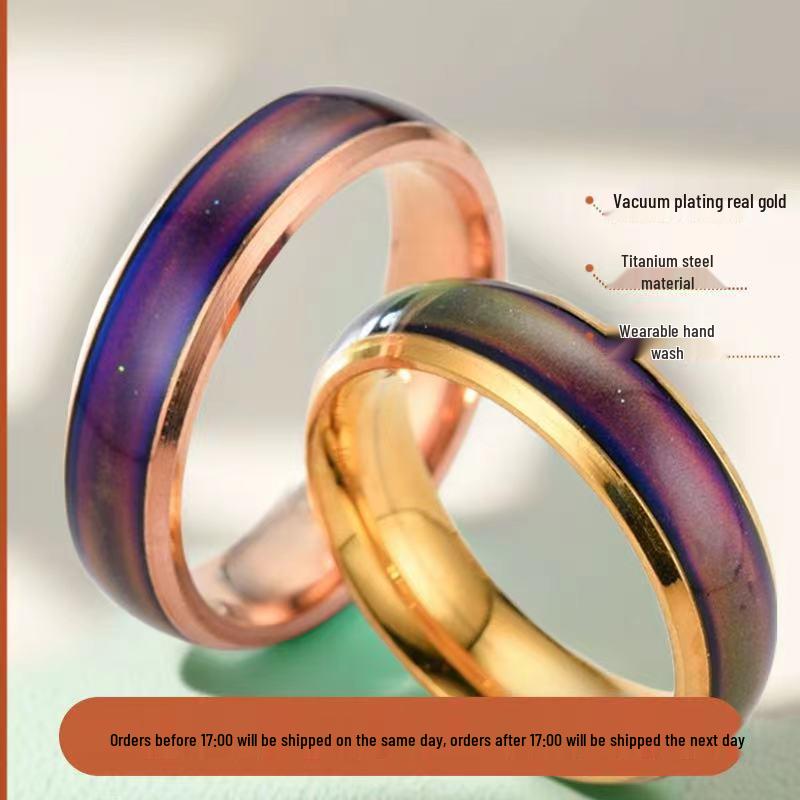Men's Mood Ring: 6mm Stainless Steel with Niche Design, Non-Fading Warm and Cool Colors.