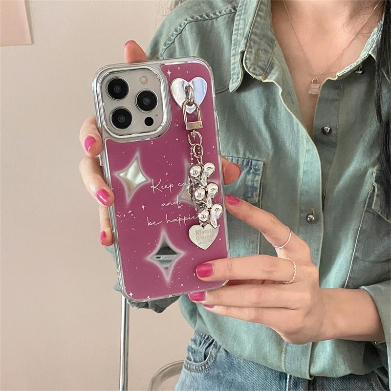 Luxury Glitter Star Love Heart Pendant Plating Mirror Phone Case For Iphone 13 12 11 14 Pro Max Bling Shockproof Soft Back Cover