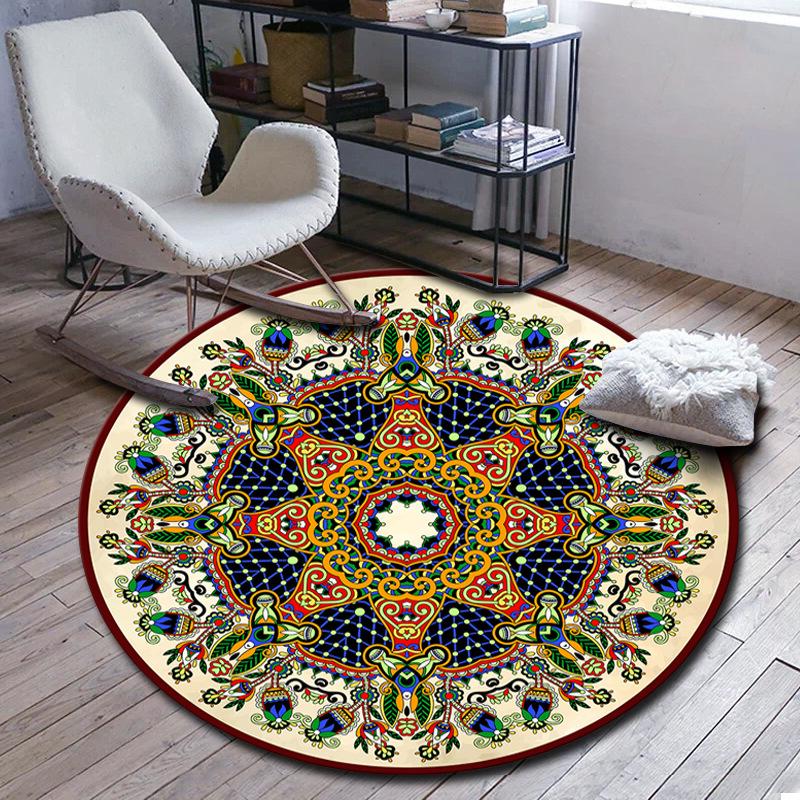 

Нескользящий круглый ковер в стиле Мандала для напольного коврика для гостиной, спальни, противоскользящий ковер, коврик для йоги, круглый коврик 60*60CM