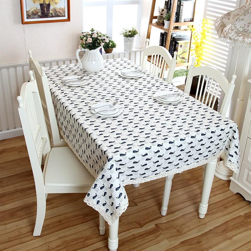 Modern Simple Marine Whale Lace Linen Tablecloth Dining Coffee Table