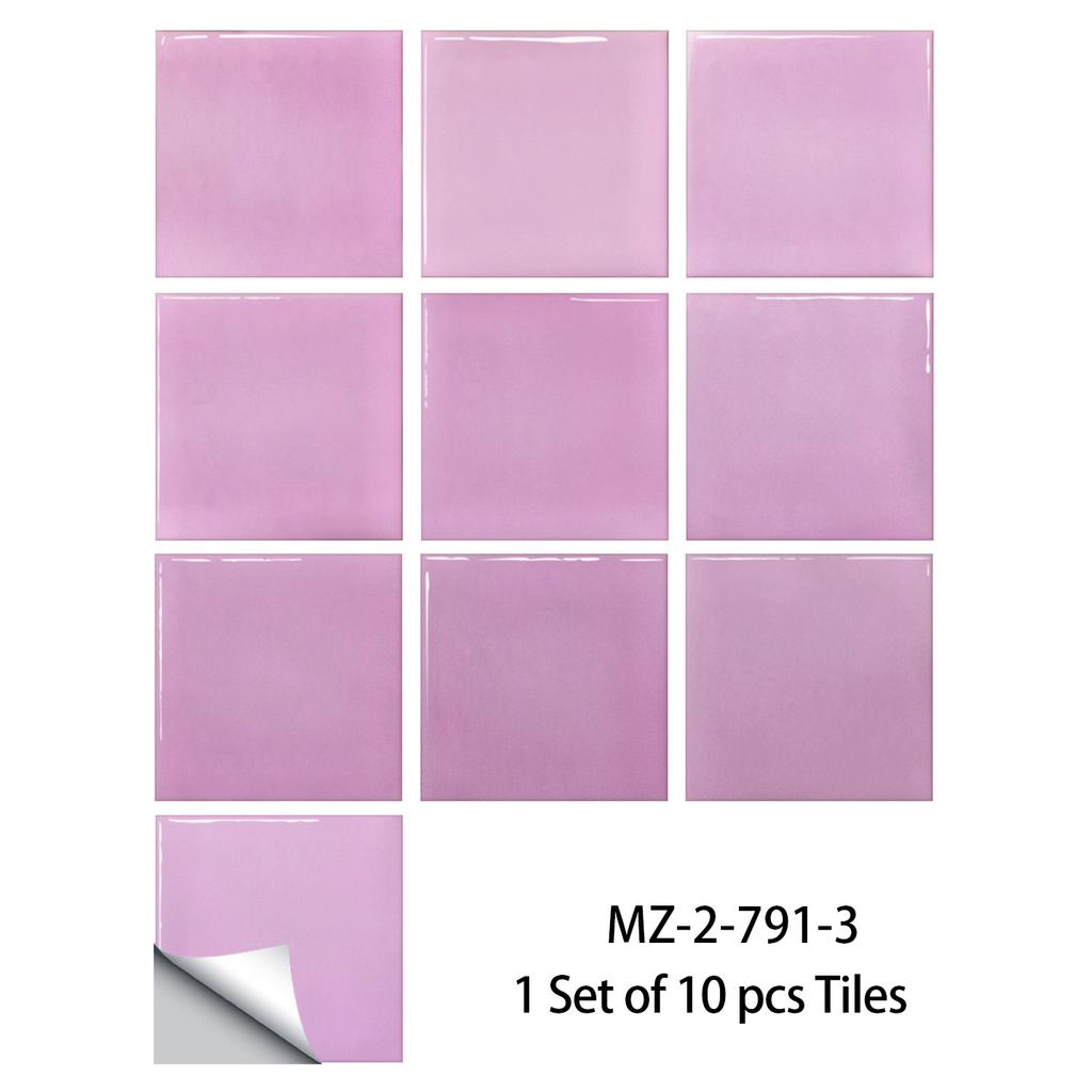 10Pcs Modern Macaron Color Tile Stickers - Waterproof Self-Adhesive PVC Wall Decals - Glossy Crystal Surface Mural for Kitchen Bathroom DIY Decor