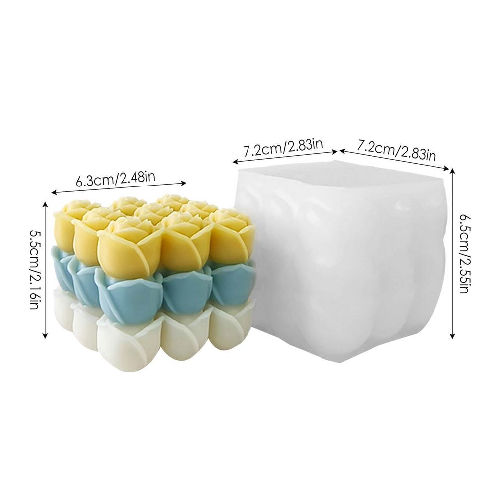 Rose Mold Silicone 3D Rose Cube Silicone Crafting Mold Flower Resin Casting Mould For Soap Plaster Ornament Resin Craft Home