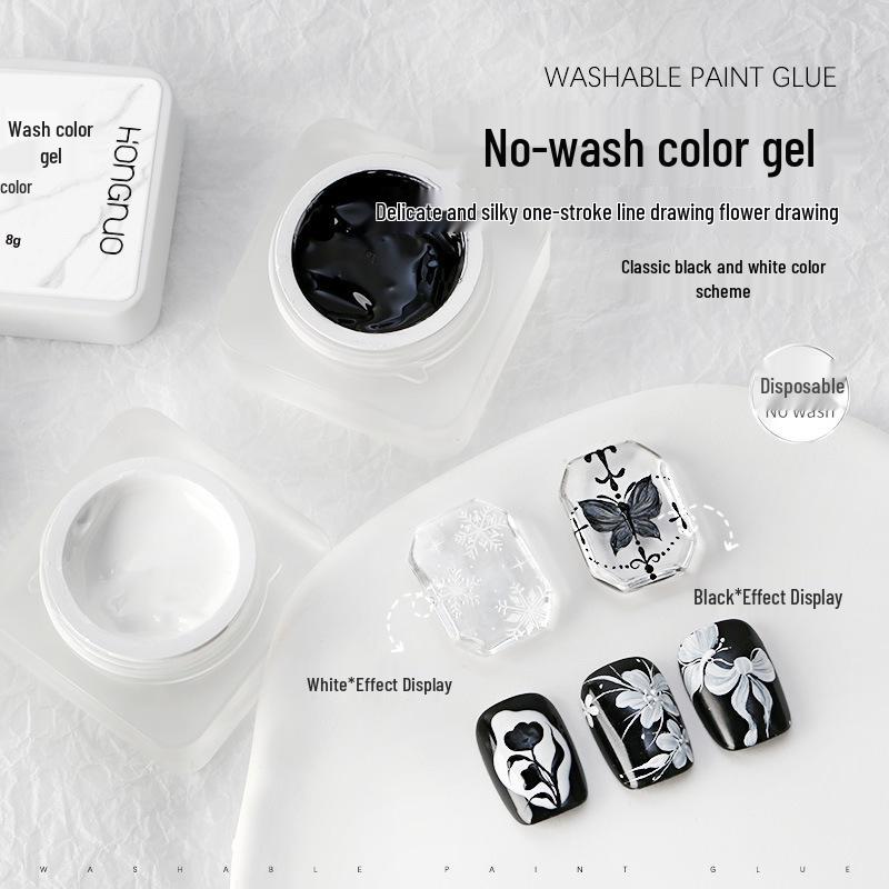 

HONGNUO No-Wipe Nail Art Gel – Black & White 8g UV Gel for Painting, Drawing, & Floral Designs