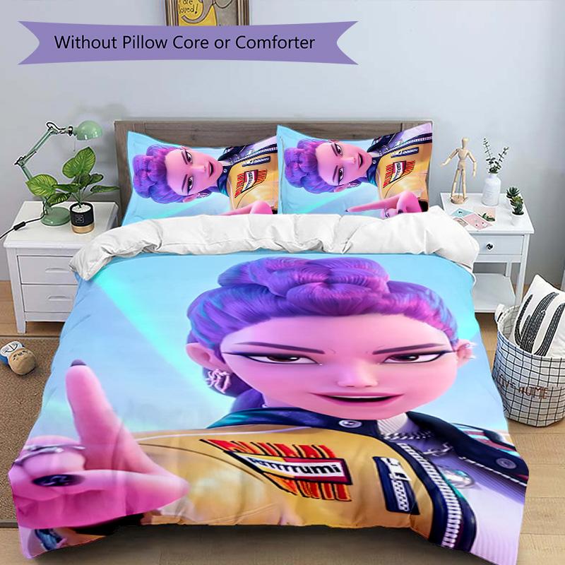 Conjunto de Roupa de Cama KPOP Hunter 3 Peças Capa de Edredom com Fecho Inclui 1 Capa de Edredom & 2 Fronhas para Todas as Estações Decoração de Quarto Casa Dormitório