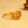 Hexagon and Baguette Citrine Ring – Art Deco Yellow Gemstone Ring - Gold Plated 925 Sterling Silver Jewelry Gift
