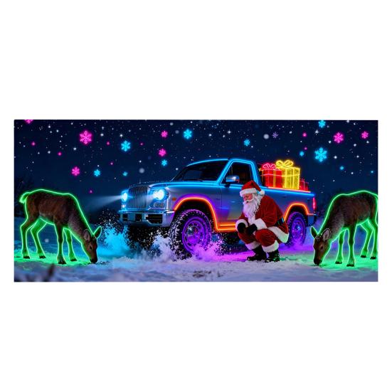 

Рождественский чехол для гаражных ворот с УФ-активацией, флуоресцентный, плоский 2D, рождественский баннер на дверь, светящийся, праздничный мультяшный фон для Рождества, для внутреннего/наружного настенного декора S I