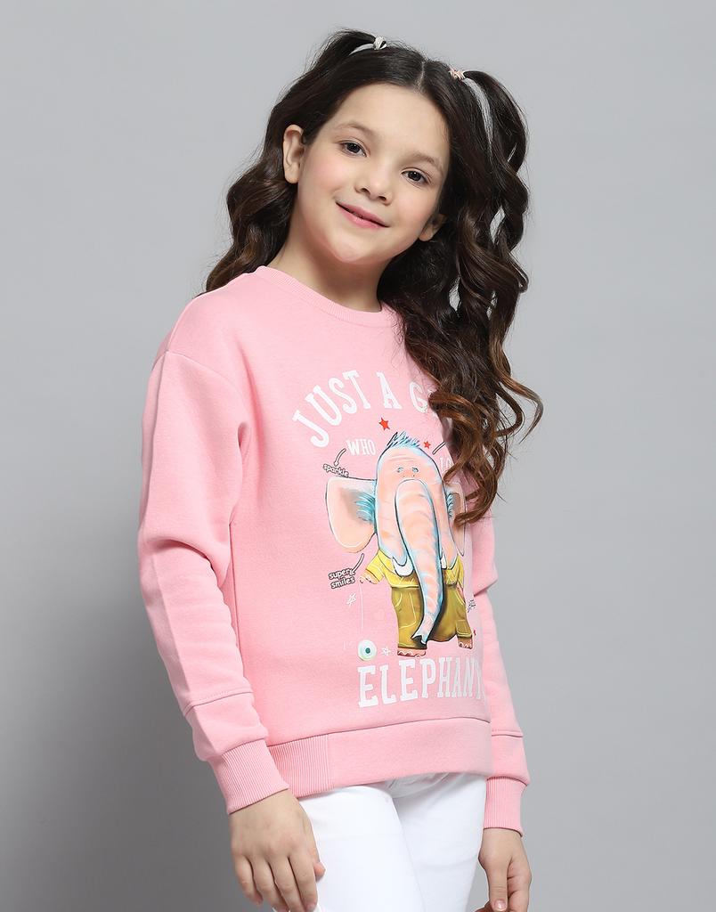 MONTE CARLO Girls Printed Pink Round Neck Full Sleeve Sweatshirt