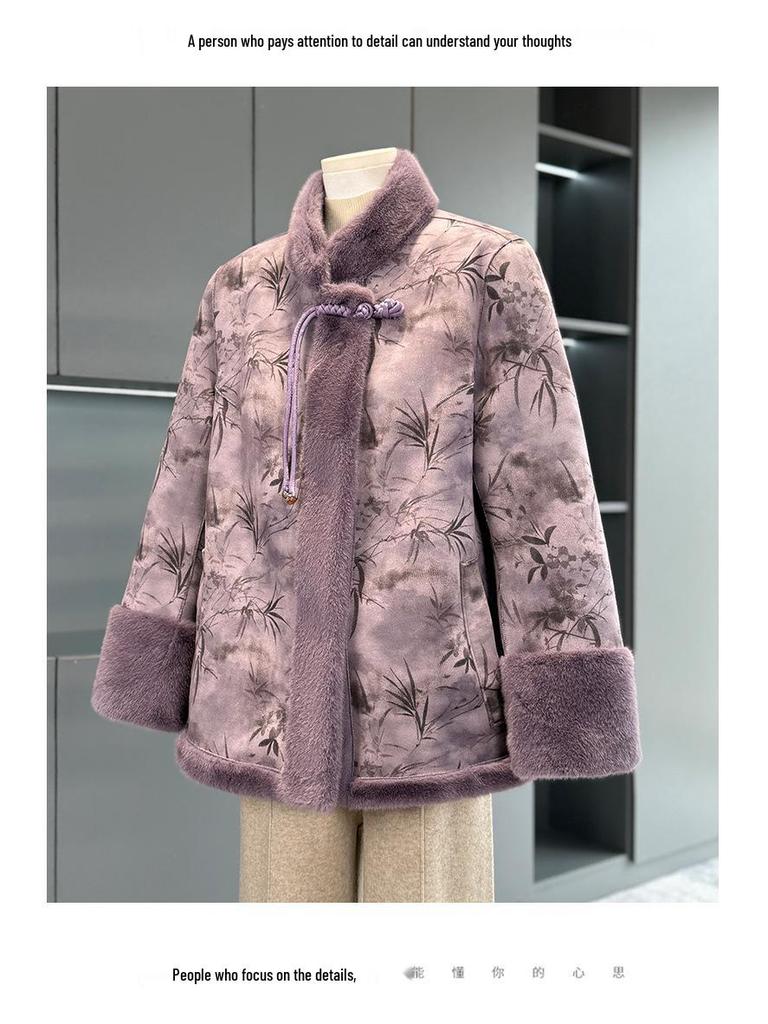 Reversible Fur & Leather Winter Coat for Middle-Aged and Elderly Women - Stylish Chinese-Style Mink Velvet Jacket