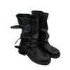 Belt buckle pleated thick-soled mid boots women's spring trousers western boots ins boots