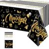Hallswl 1 Pieces Happy New Year Tablecloths Black Gold Plastic Disposable Table Cloth Rectangle New Year Table Cover for 2026 New Years Eve Party