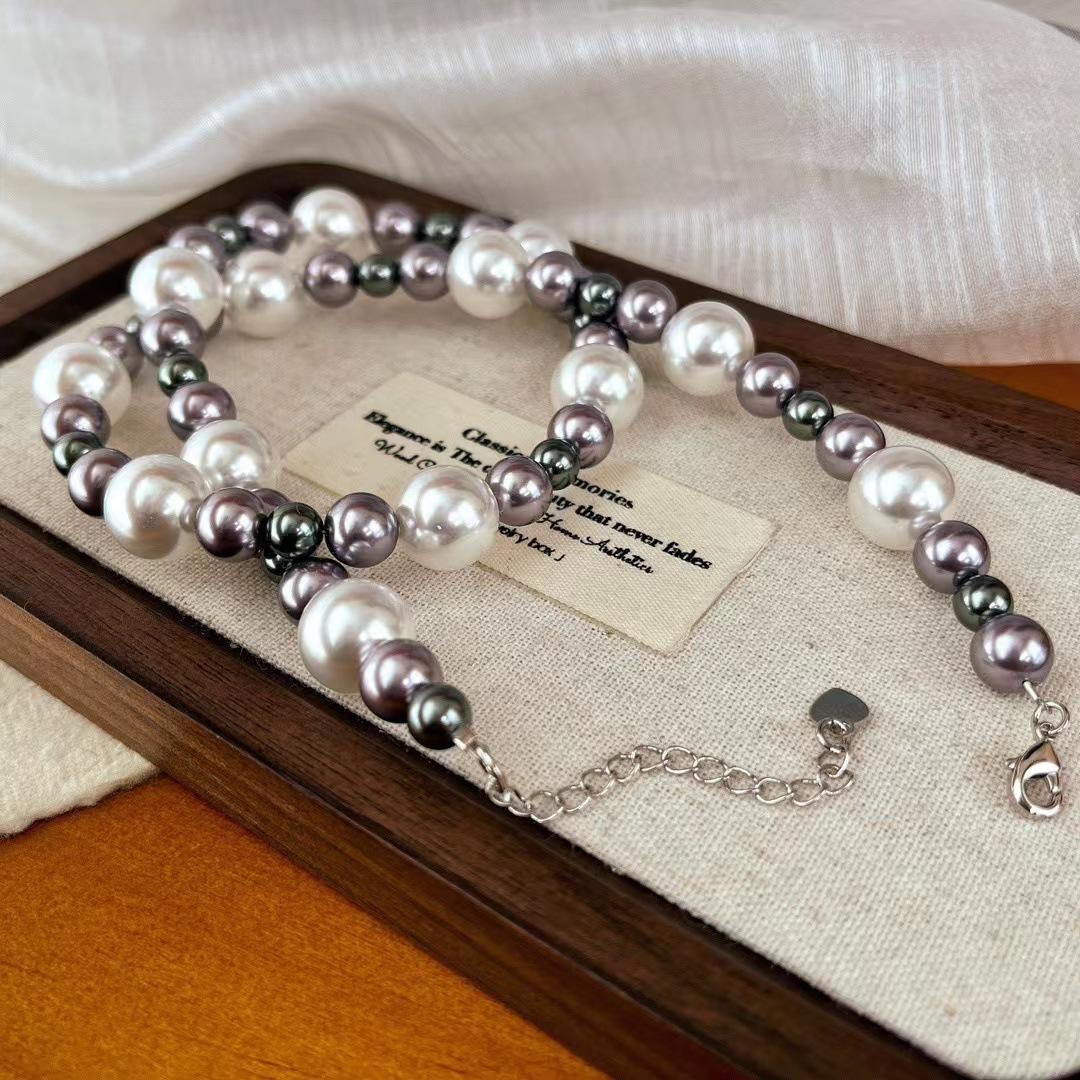 

Vintage Maillard Style Imitation Australian White Tahitian Sea Water Beads Shijia Pearls Gypsy Star Necklace Pink Purple