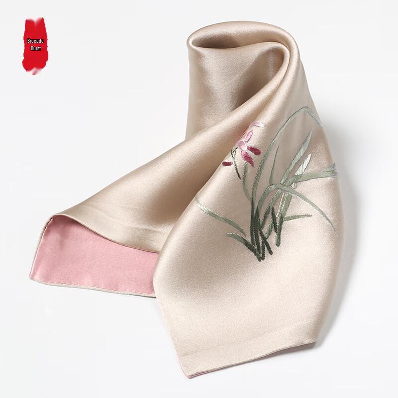 Zhi Jin Lou Handbesticktes Seiden-Quadratuch mit Orchideen